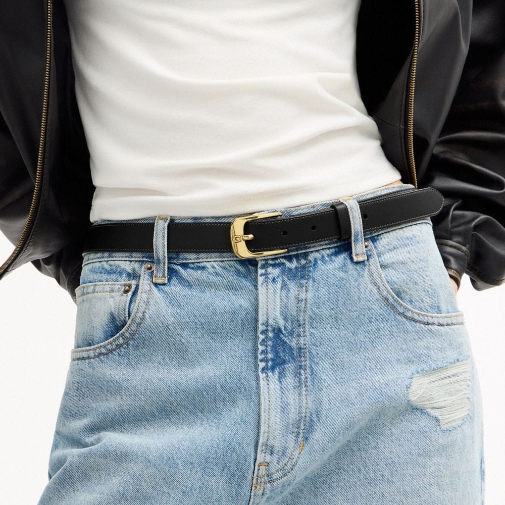 Coach C Harness Buckle Belt, 25 Mm Gold Black