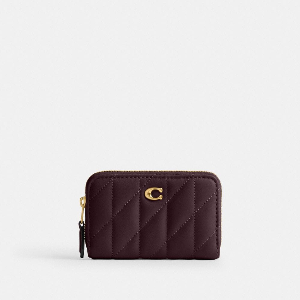 Coach Essential Small Zip Around Card Case With Pillow Quilting Brass Black Currant