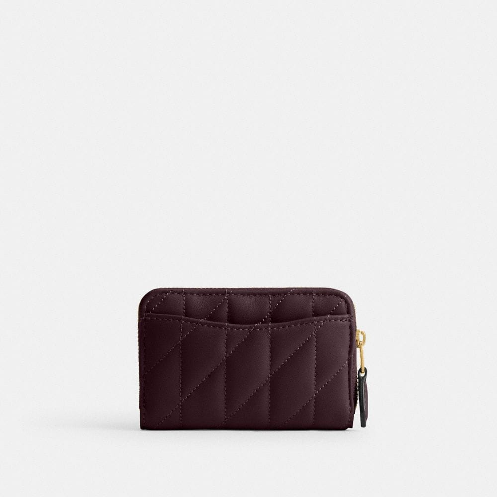 Coach Essential Small Zip Around Card Case With Pillow Quilting Brass Black Currant