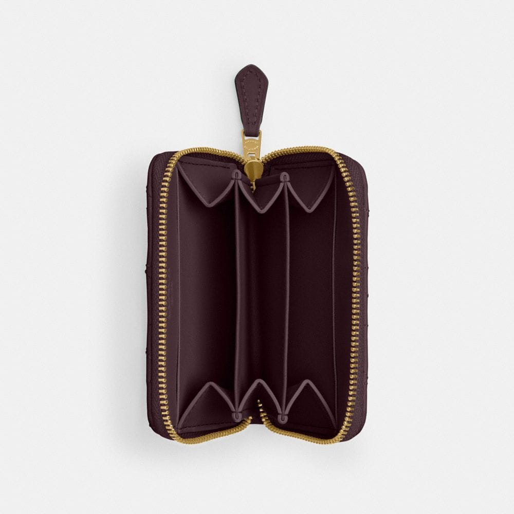 Coach Essential Small Zip Around Card Case With Pillow Quilting Brass Black Currant
