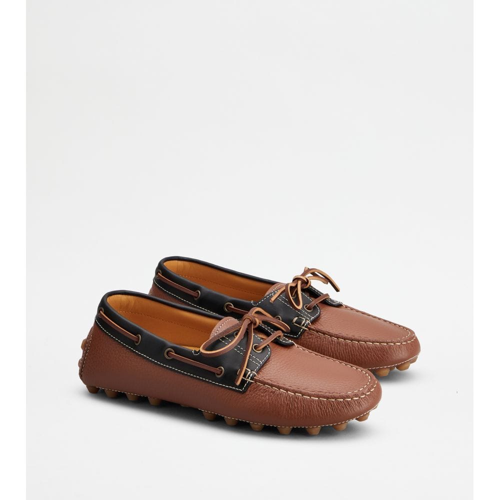 Tods Boat Gommino Bubble Loafers In Leather Brown Black Mens