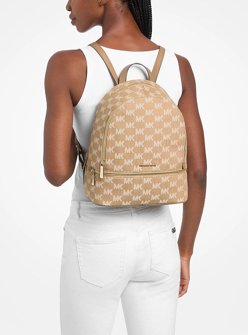 Rhea Medium Logo Jacquard Denim Backpack