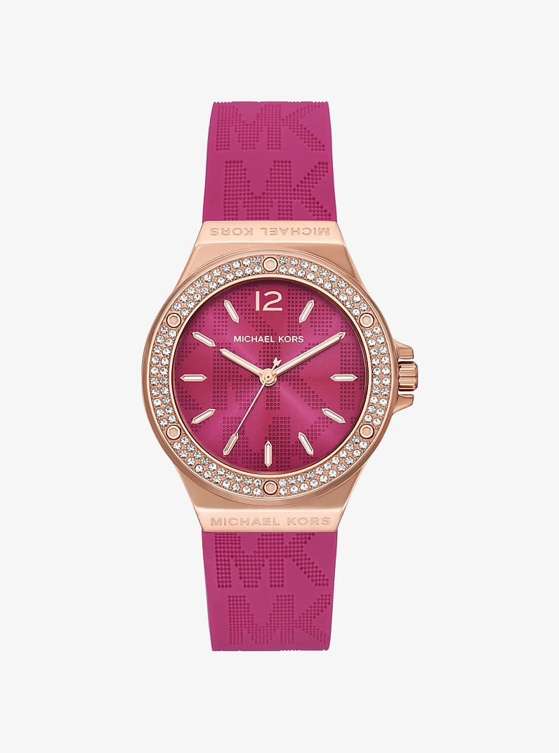 Lennox Pavé Rose Gold-Tone and Logo Silicone Strap Watch