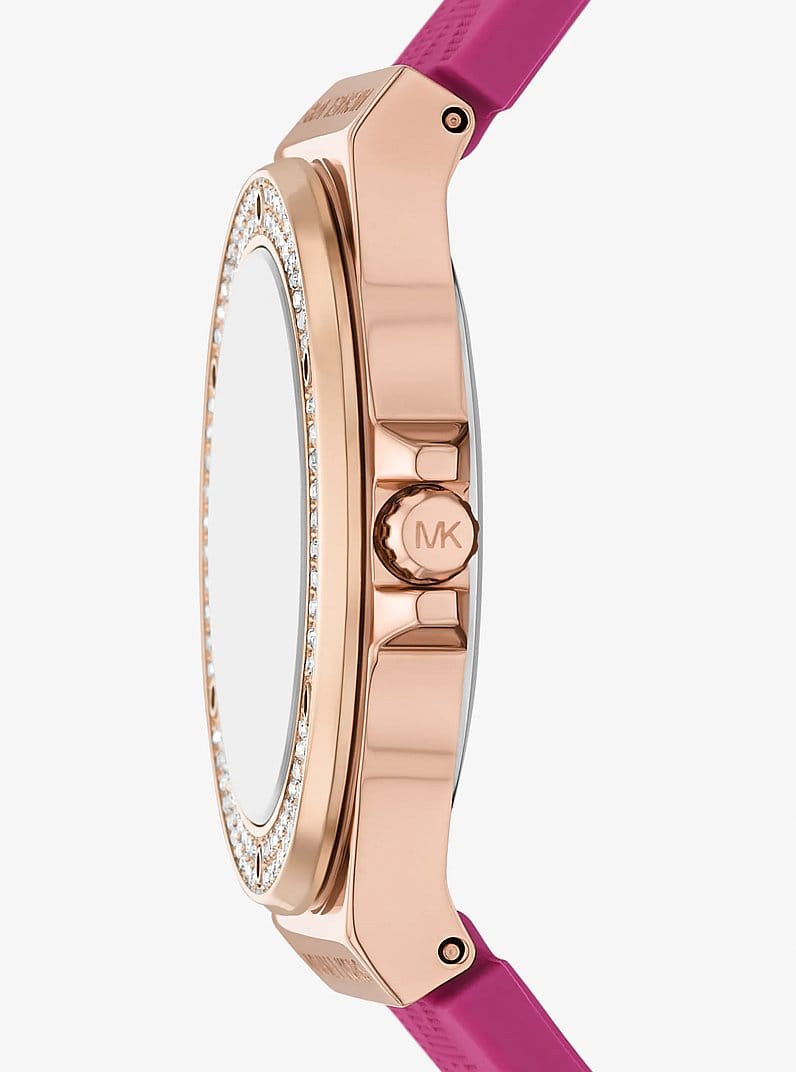 Lennox Pavé Rose Gold-Tone and Logo Silicone Strap Watch