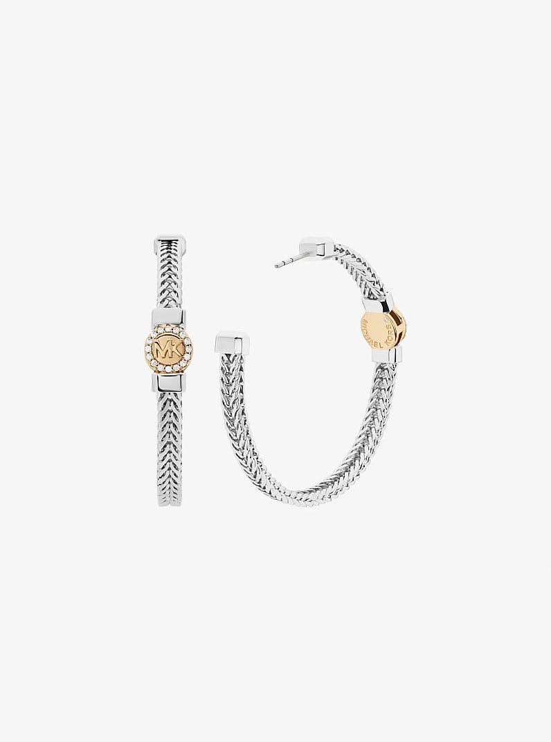 Pavé Logo Foxtail Chain Hoop Earrings