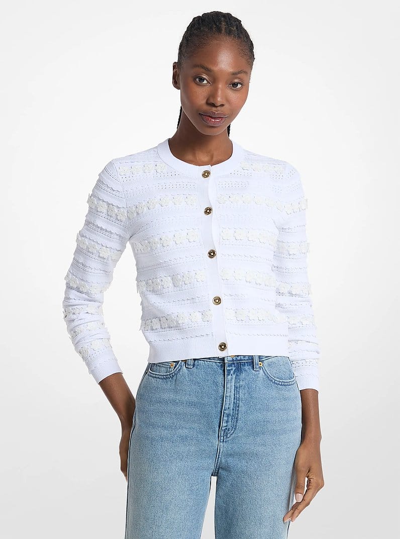 Floral Embellished Stretch Knit Cardigan