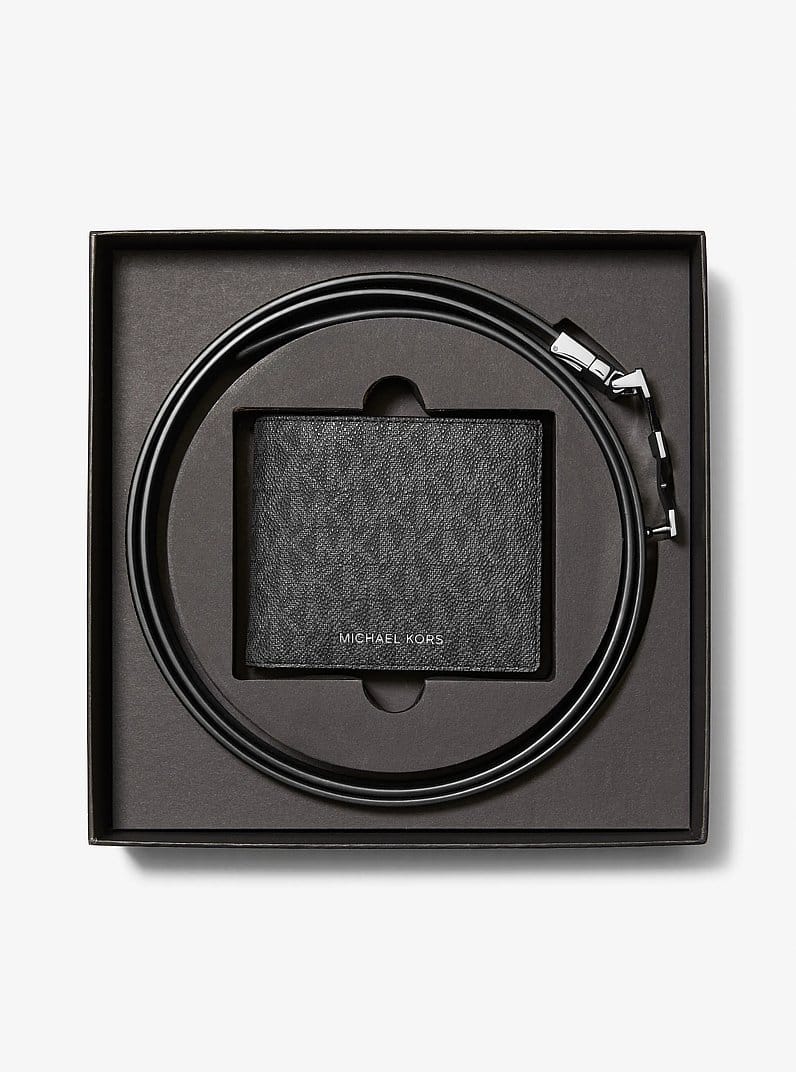 Signature Logo Wallet and Reversible Belt Gift Set