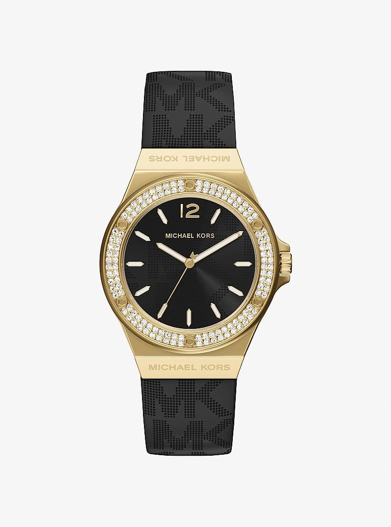 Lennox Pavé Gold-Tone and Logo Strap Watch