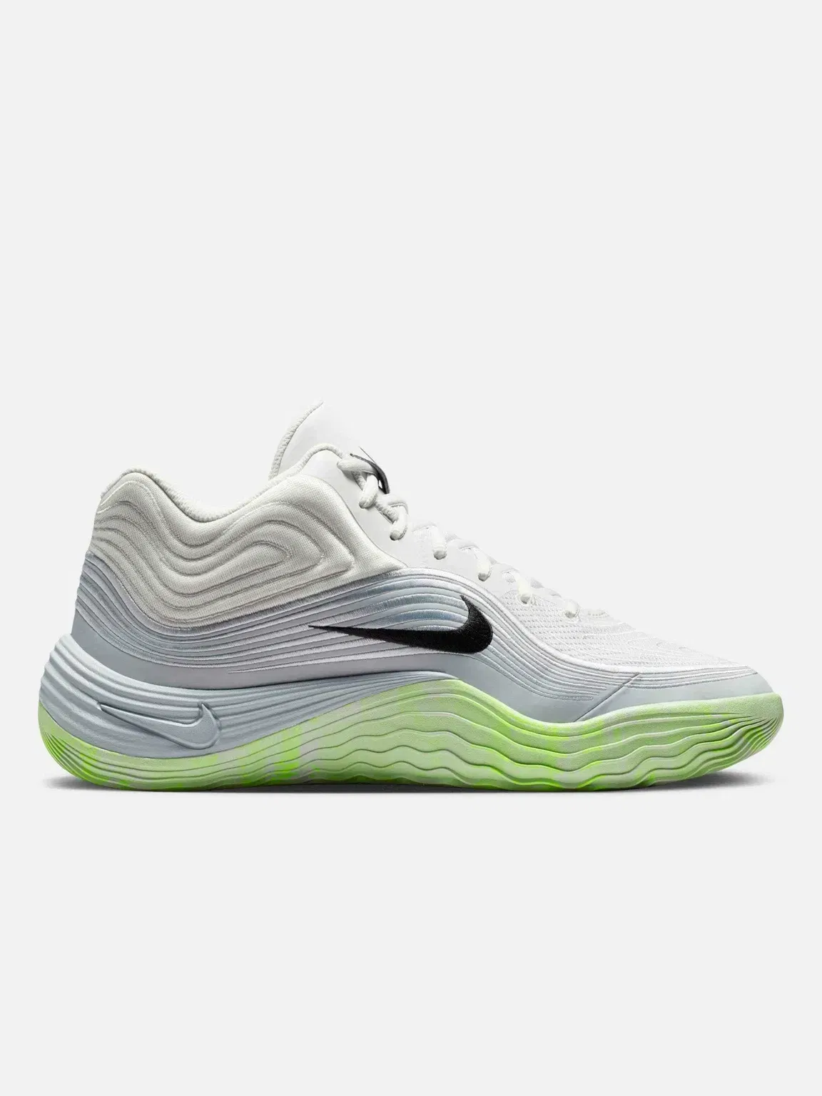 Nike Precision 8 Mid basketball shoes white and volt colorway
