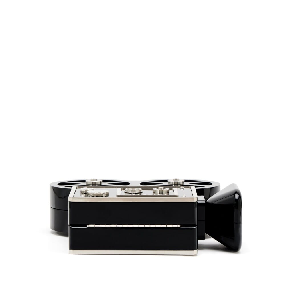 Black and Silver Lucite, Crystal and Metal Buonasera Movie Camera Paris-Rome Metiers D'Art Minaudière Silver Hardware, 2016