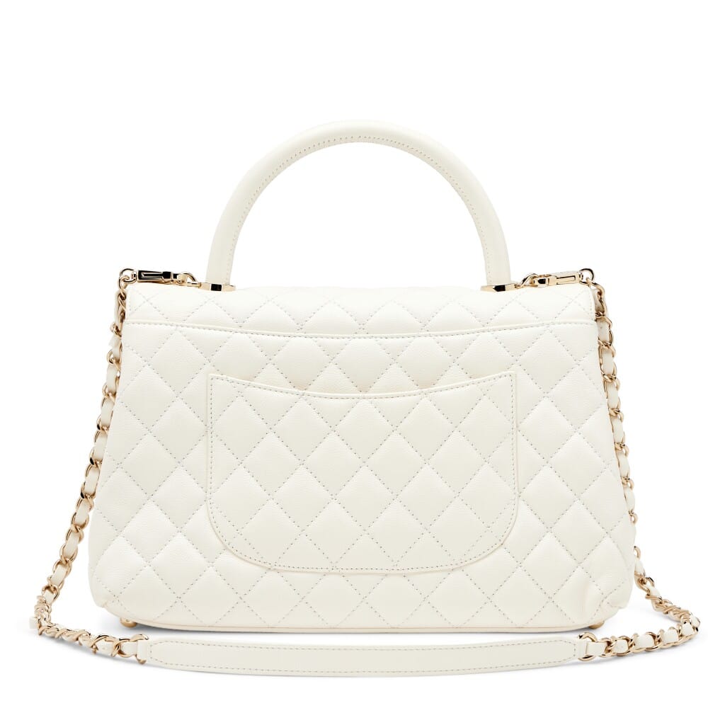 White Quilted Caviar Small Coco Top Handle Light Gold Hardware, 2022