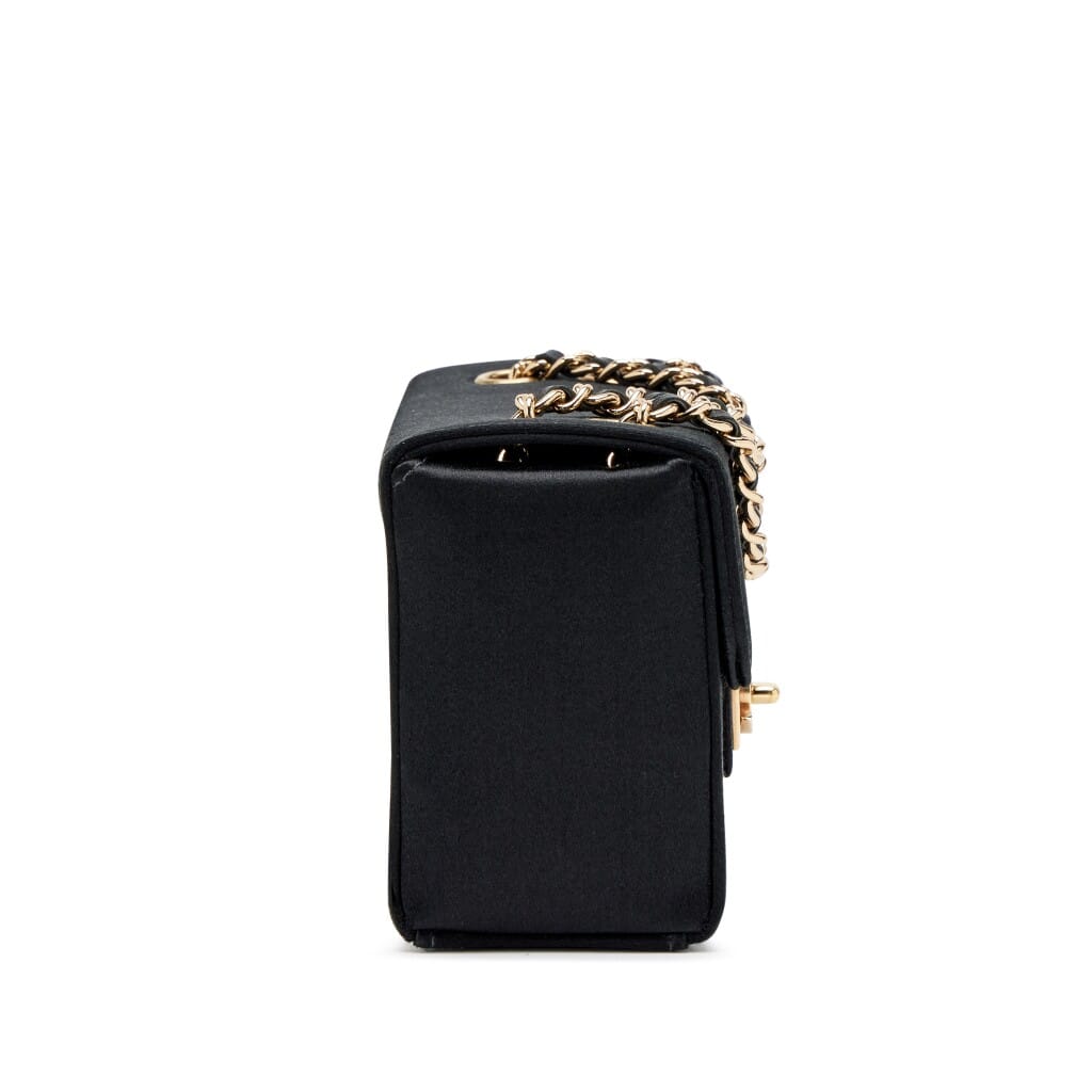 Vintage Black Satin CC Box Mini Flap Bag Gold Hardware, 2002