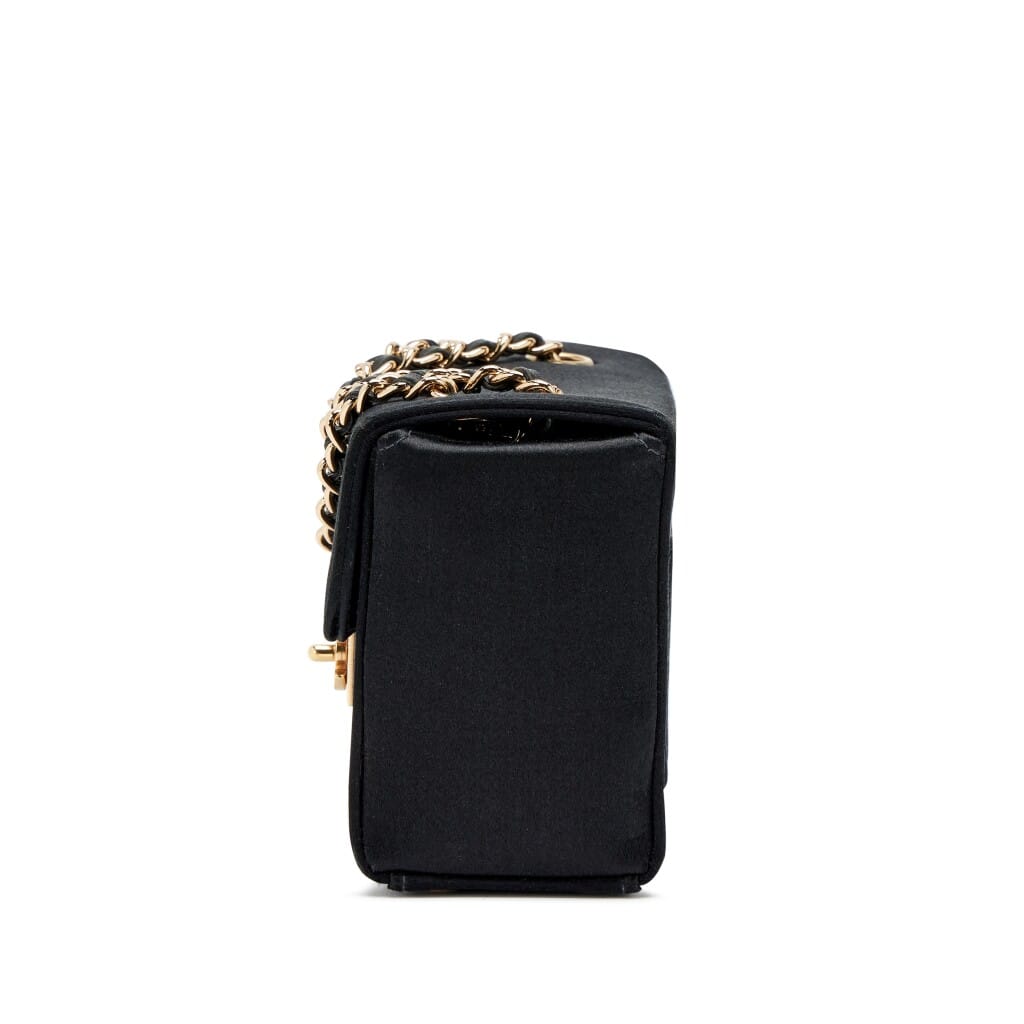 Vintage Black Satin CC Box Mini Flap Bag Gold Hardware, 2002