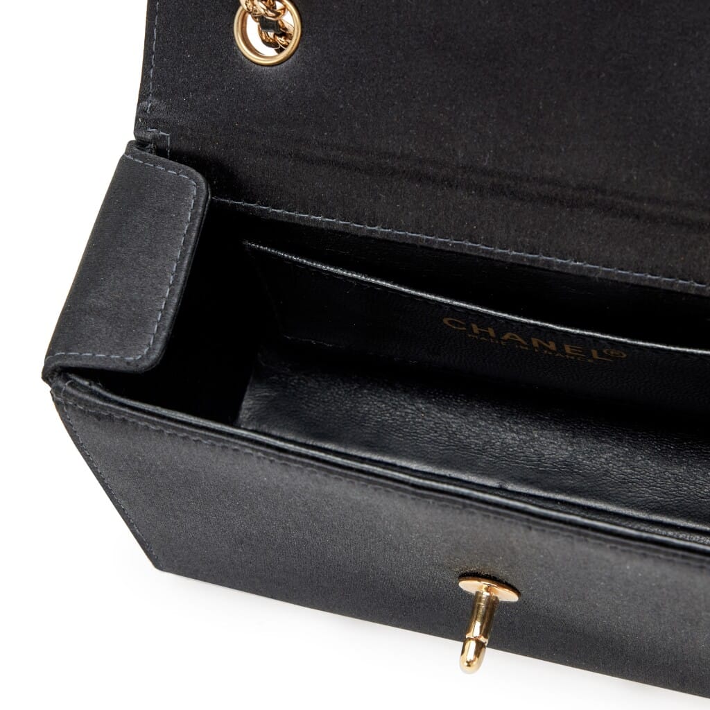 Vintage Black Satin CC Box Mini Flap Bag Gold Hardware, 2002