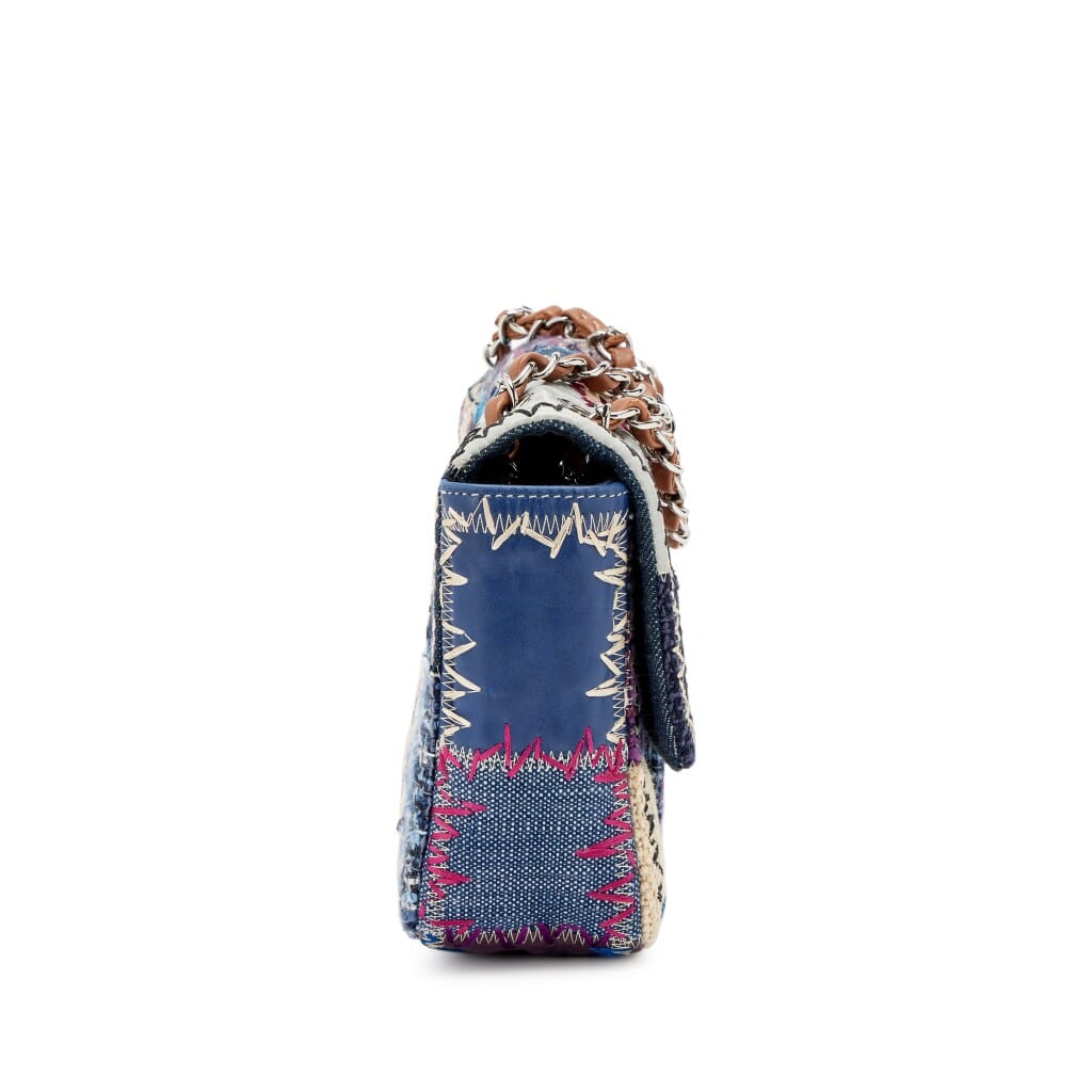 Blue, Purple, and Beige Denim and Leather Patchwork Medium Classic Single Flap Bag Silver Hardware, 2012