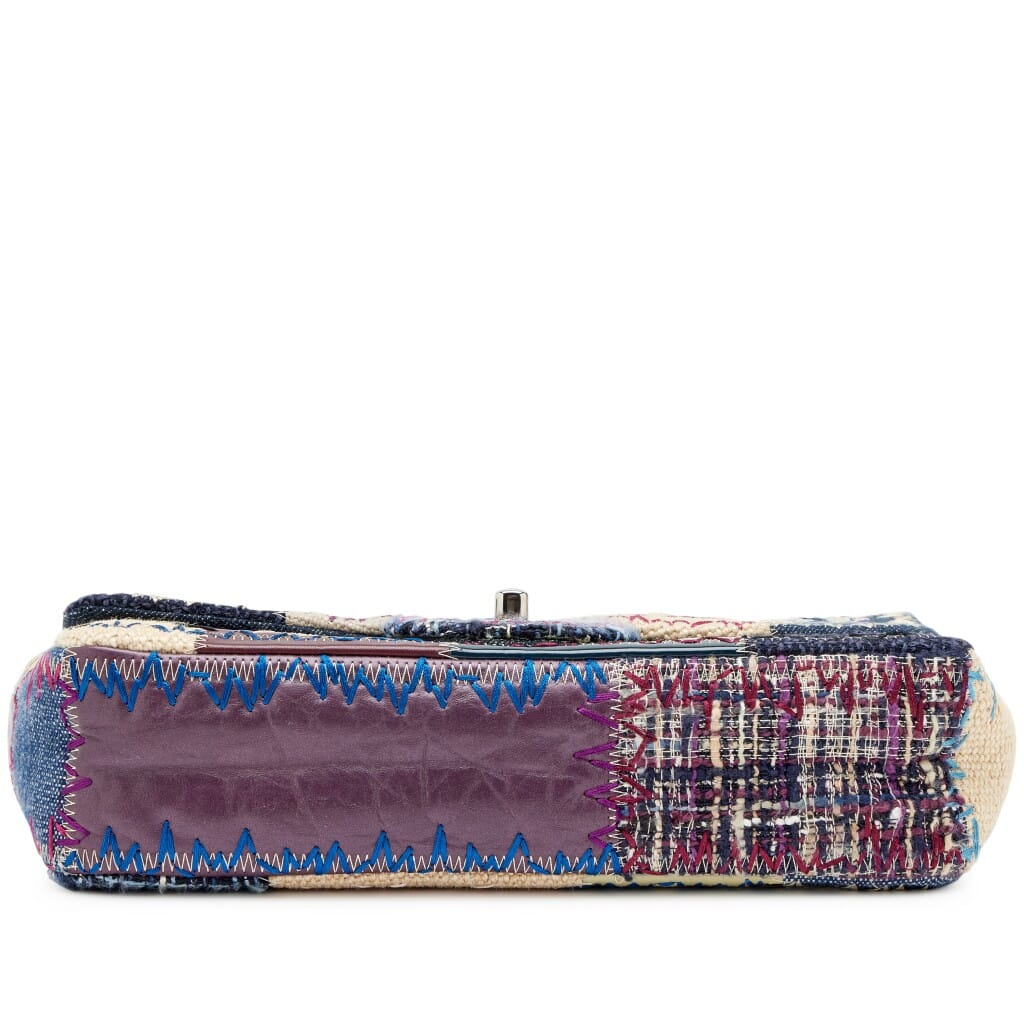 Blue, Purple, and Beige Denim and Leather Patchwork Medium Classic Single Flap Bag Silver Hardware, 2012