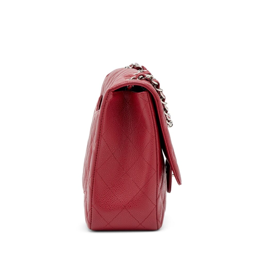 Dark Red Quilted Caviar Jumbo Classic Single Flap Bag Silver Hardware, 2009-2010
