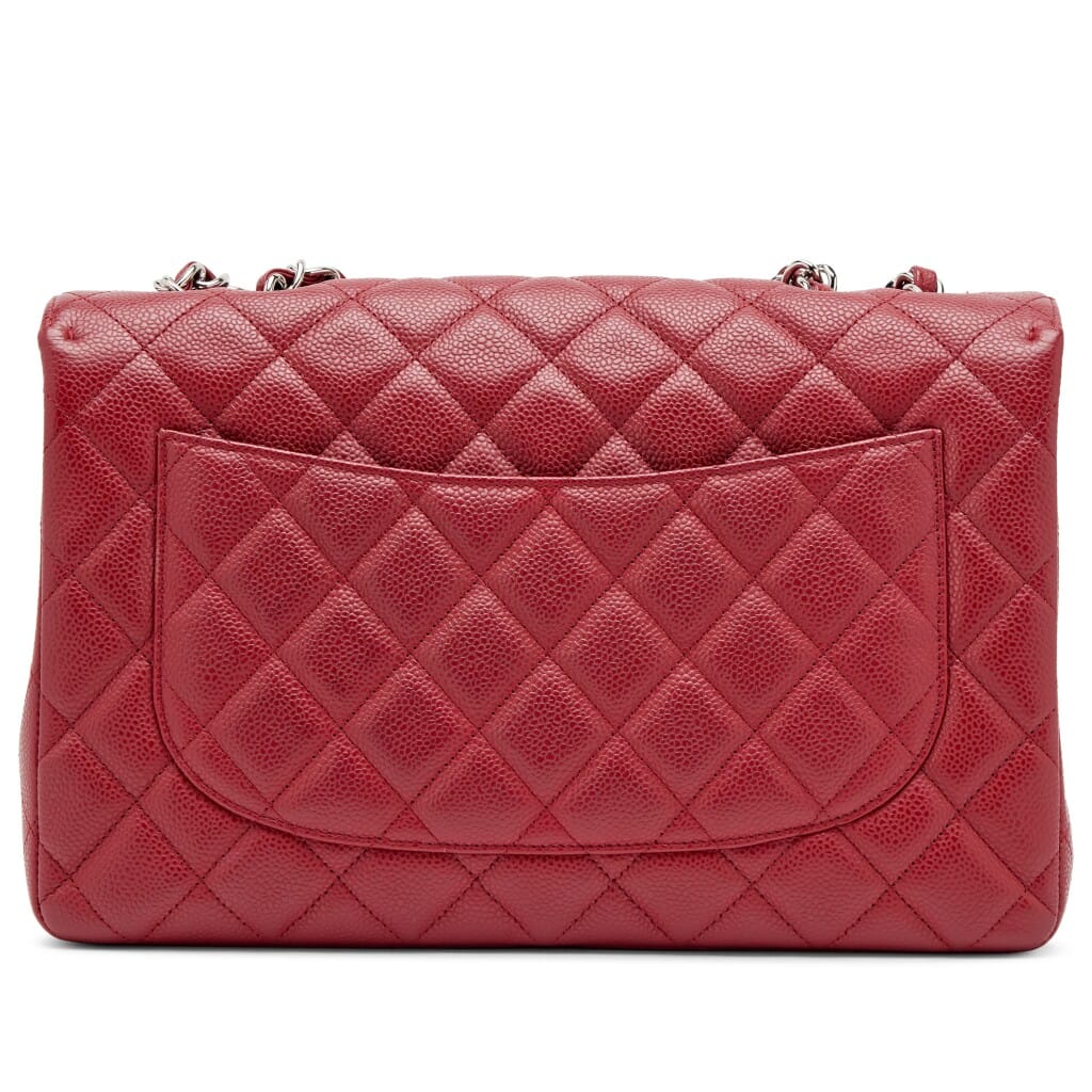 Dark Red Quilted Caviar Jumbo Classic Single Flap Bag Silver Hardware, 2009-2010