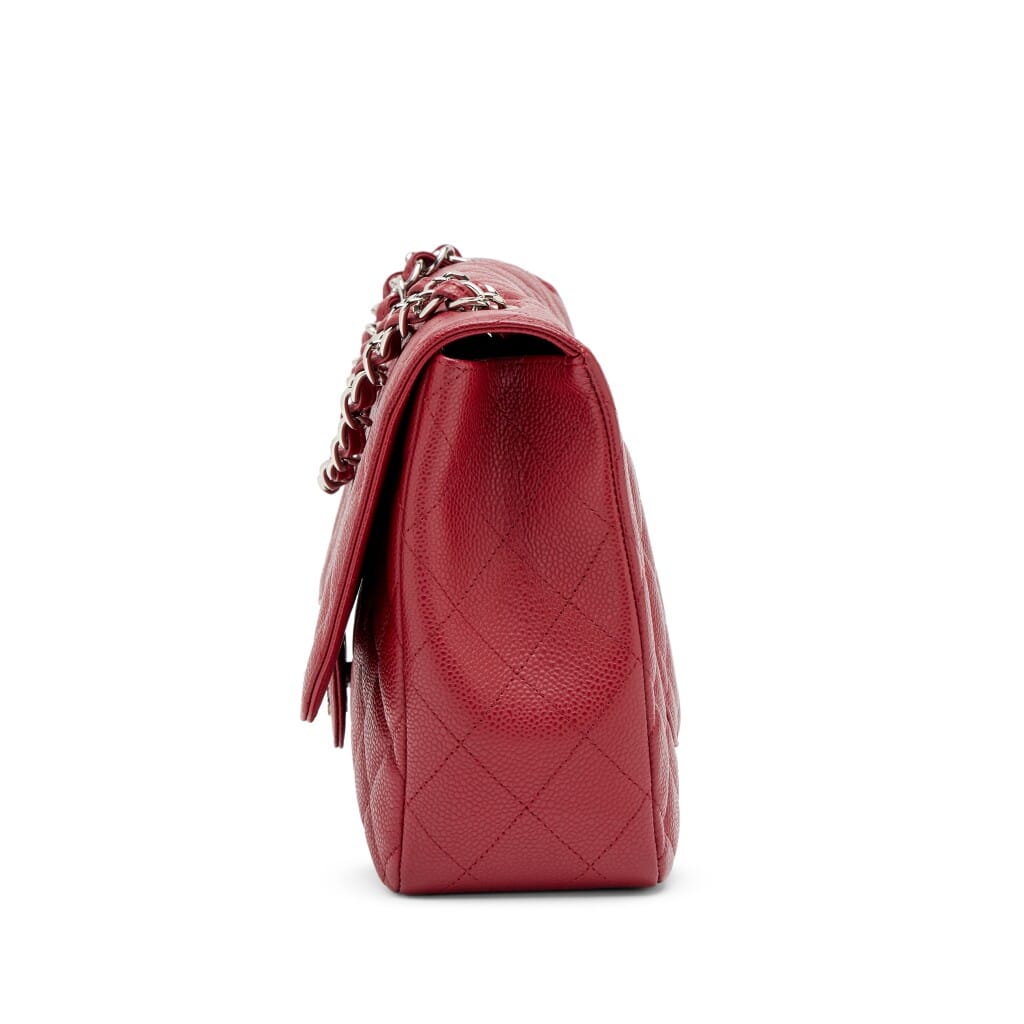 Dark Red Quilted Caviar Jumbo Classic Single Flap Bag Silver Hardware, 2009-2010