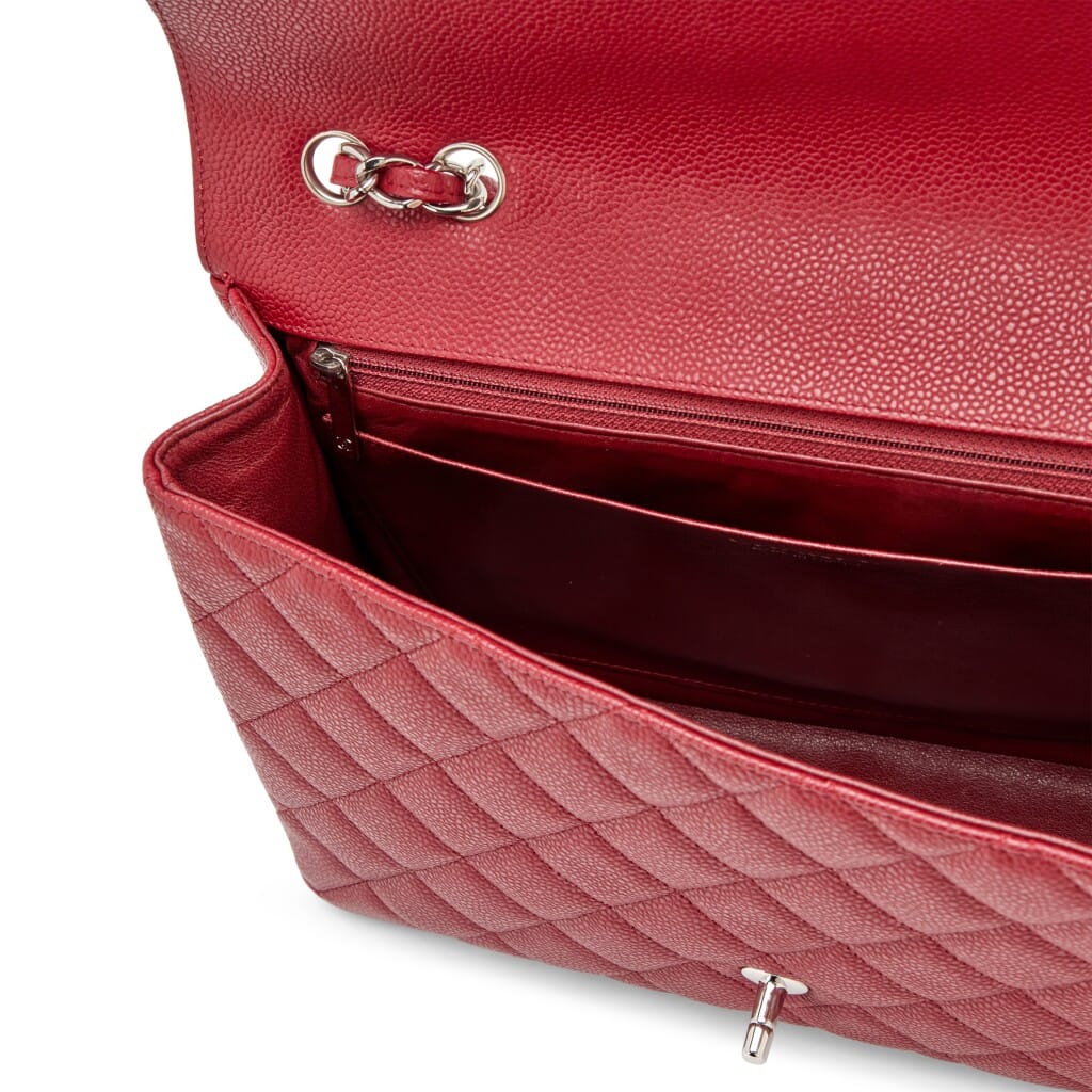 Dark Red Quilted Caviar Jumbo Classic Single Flap Bag Silver Hardware, 2009-2010