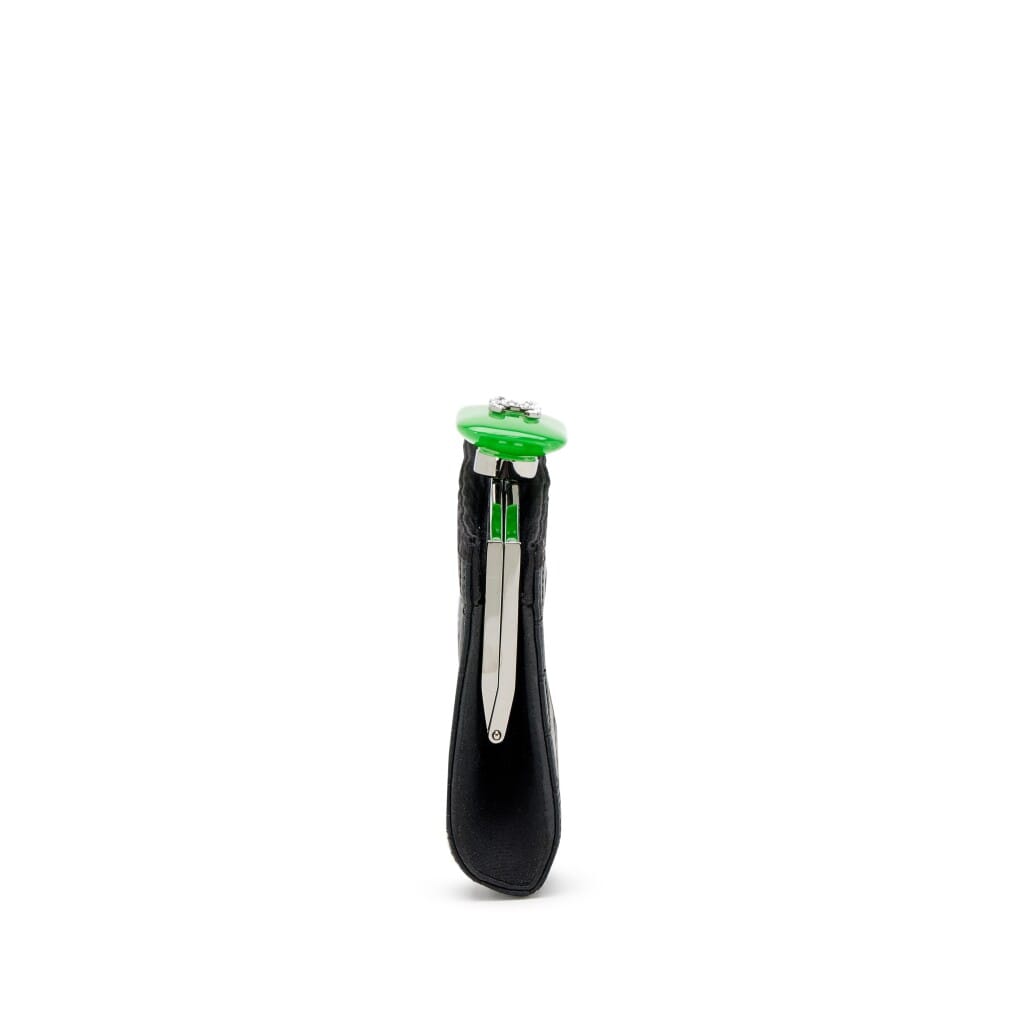 Black Chocolate Bar Quilted Satin Perfume Bottle Strass CC Resin Top Clutch Silver Hardware, 2009-2010