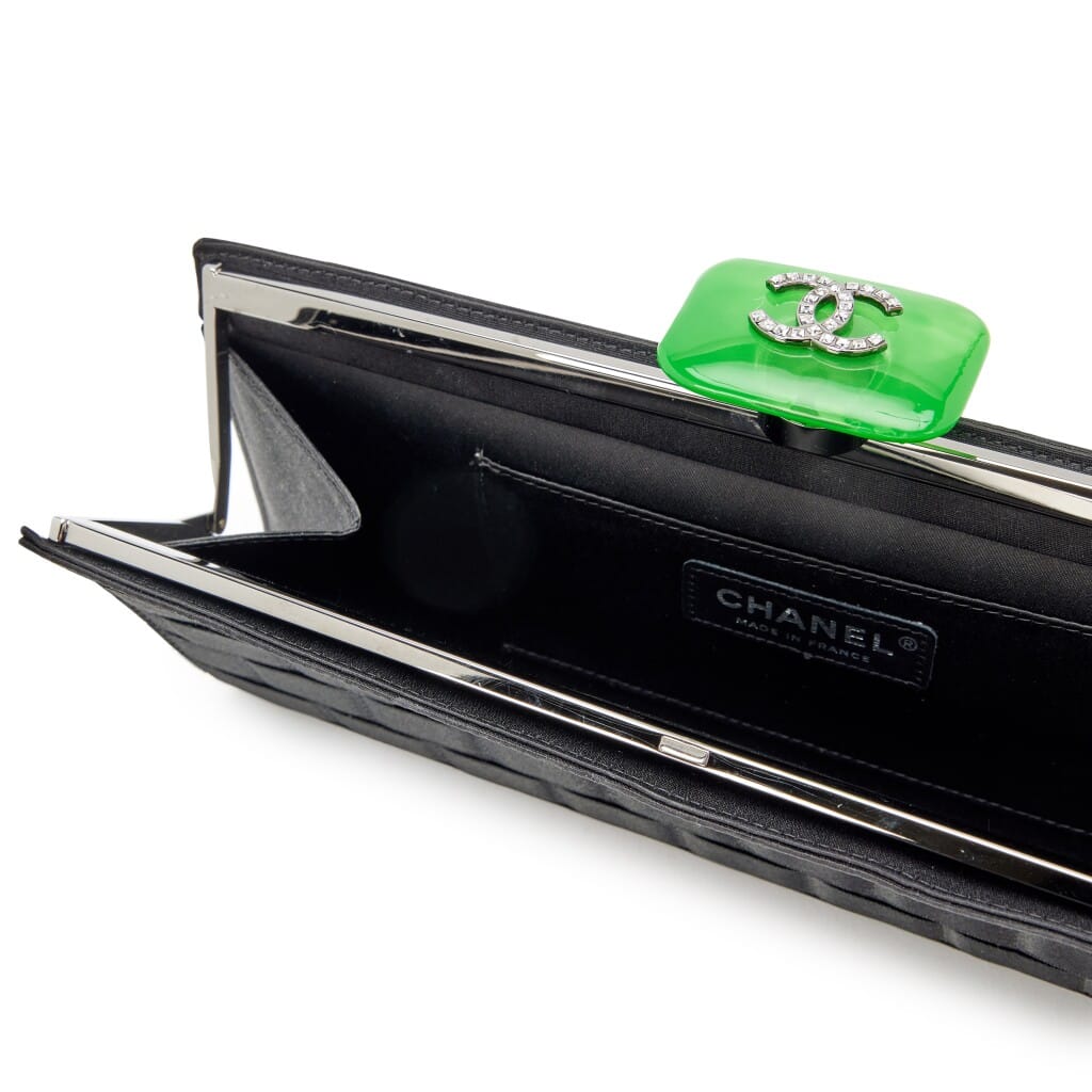 Black Chocolate Bar Quilted Satin Perfume Bottle Strass CC Resin Top Clutch Silver Hardware, 2009-2010