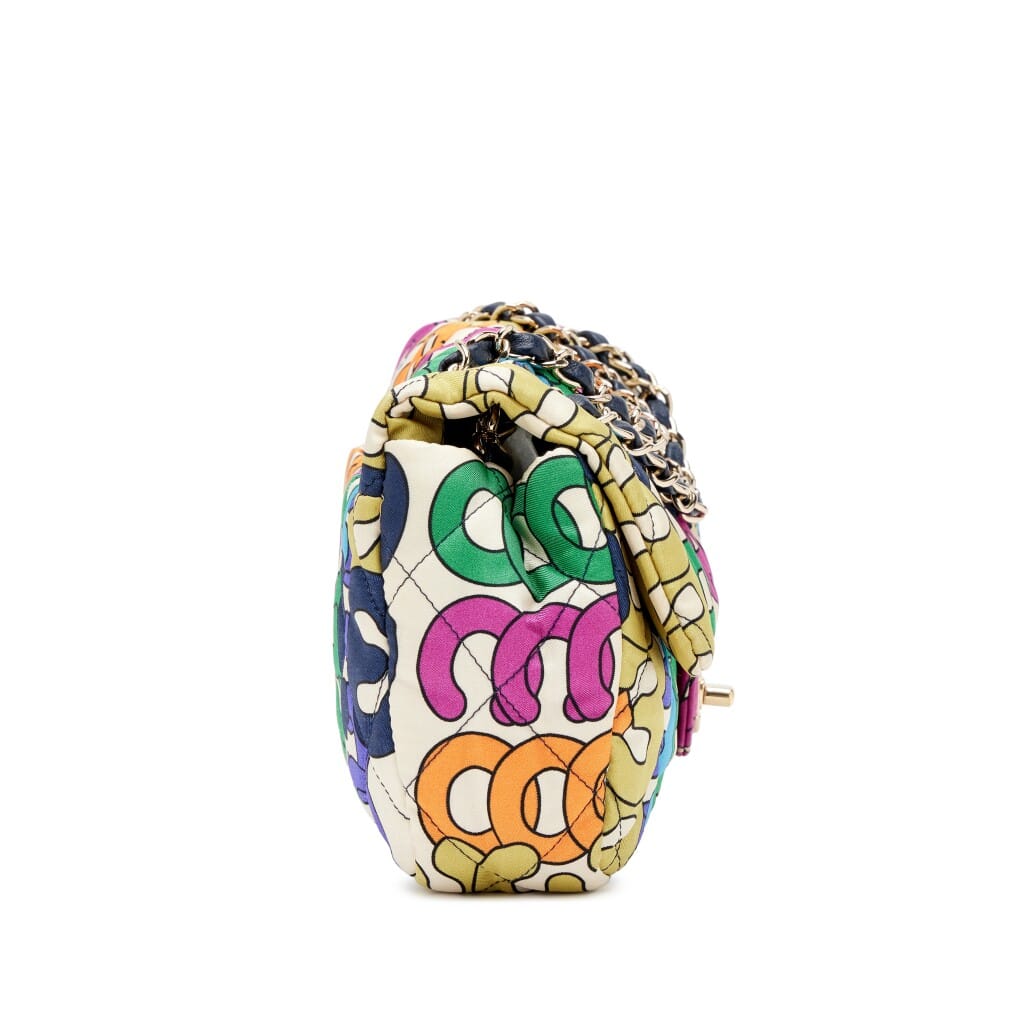 Rainbow Quilted Nylon Medium CC Letter Logo Flap Bag Light Gold Hardware, 2021