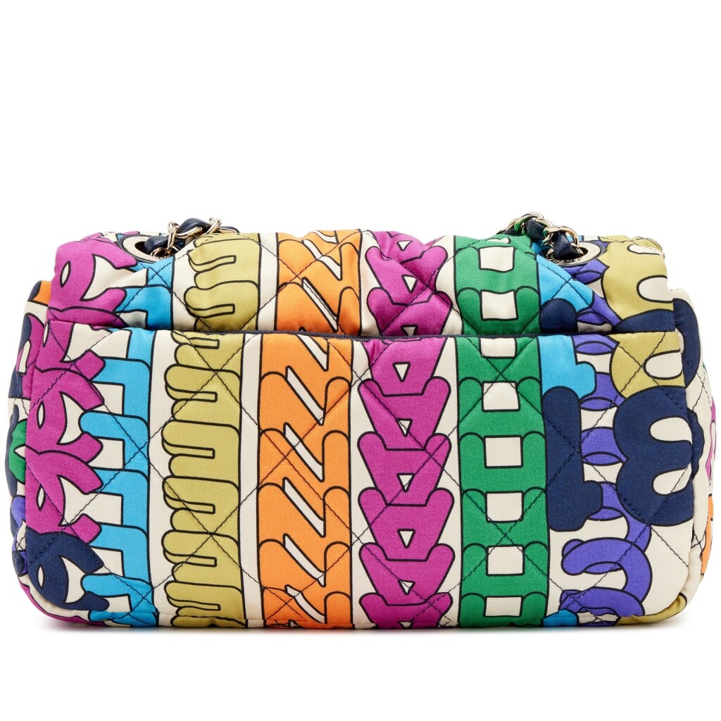 Rainbow Quilted Nylon Medium CC Letter Logo Flap Bag Light Gold Hardware, 2021