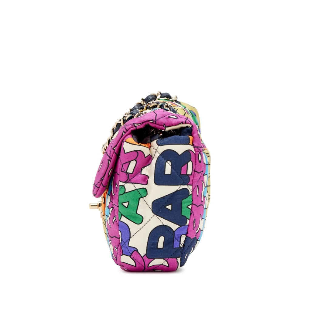 Rainbow Quilted Nylon Medium CC Letter Logo Flap Bag Light Gold Hardware, 2021