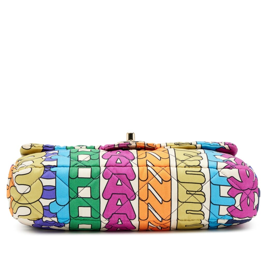 Rainbow Quilted Nylon Medium CC Letter Logo Flap Bag Light Gold Hardware, 2021