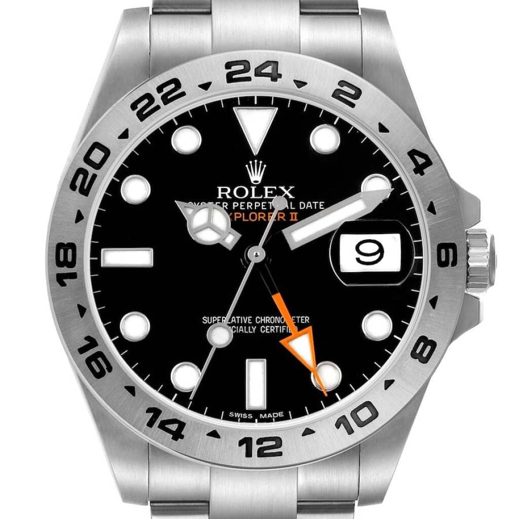 Explorer II (Reference 216570). A 42mm stainless steel automatic wristwatch with date and dual time. 2012