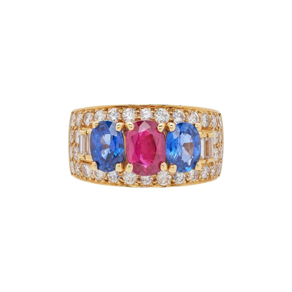 Vintage Gold, Thai Ruby, Madagascar Sapphire and Diamond Ring