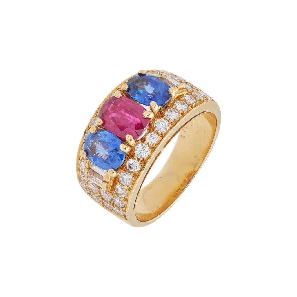 Vintage Gold, Thai Ruby, Madagascar Sapphire and Diamond Ring