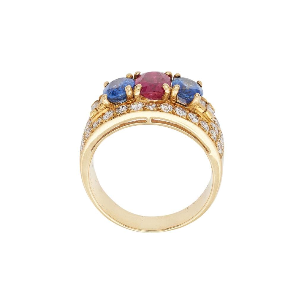 Vintage Gold, Thai Ruby, Madagascar Sapphire and Diamond Ring