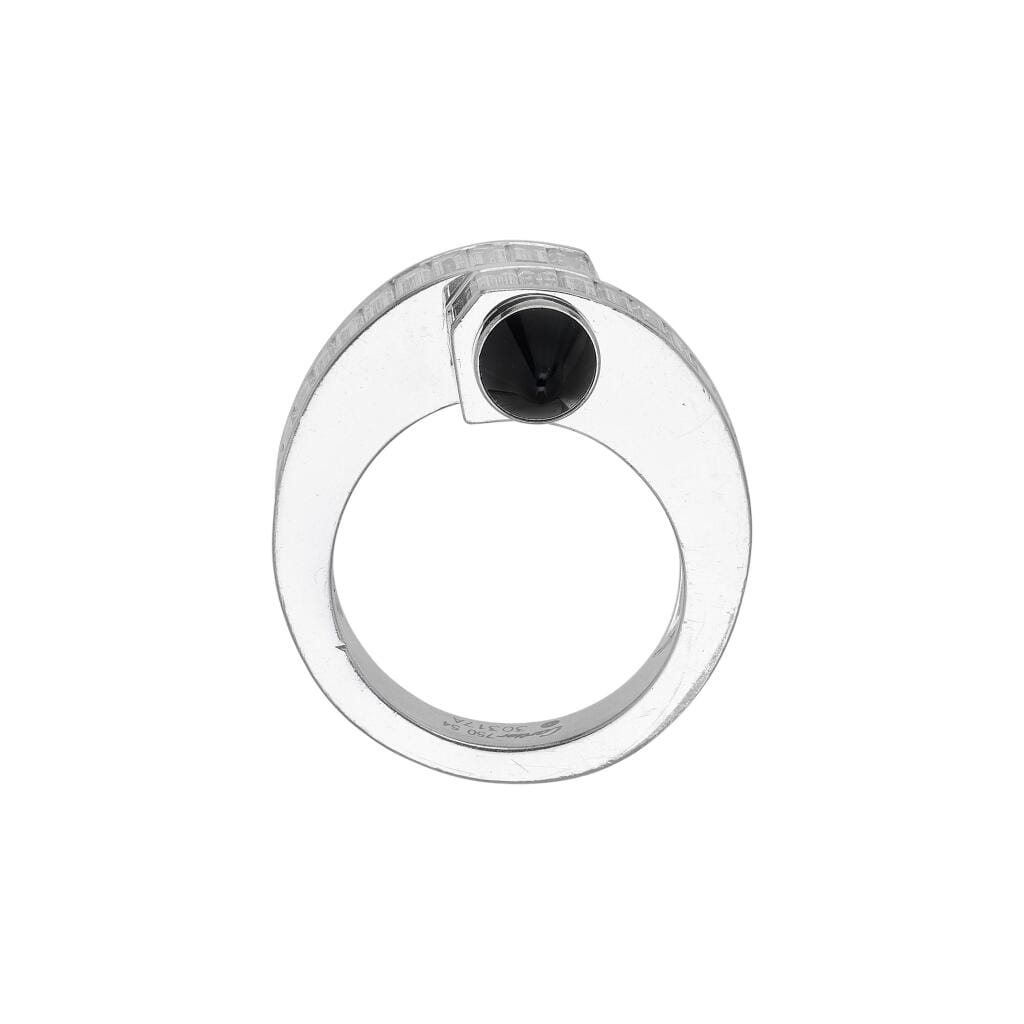 White Gold, Onyx and Diamond Menotte Crossover Ring