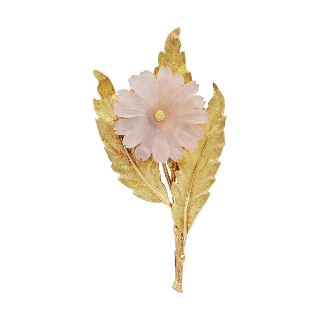 Vintage Gold and Rose Quartz Flower Brooch