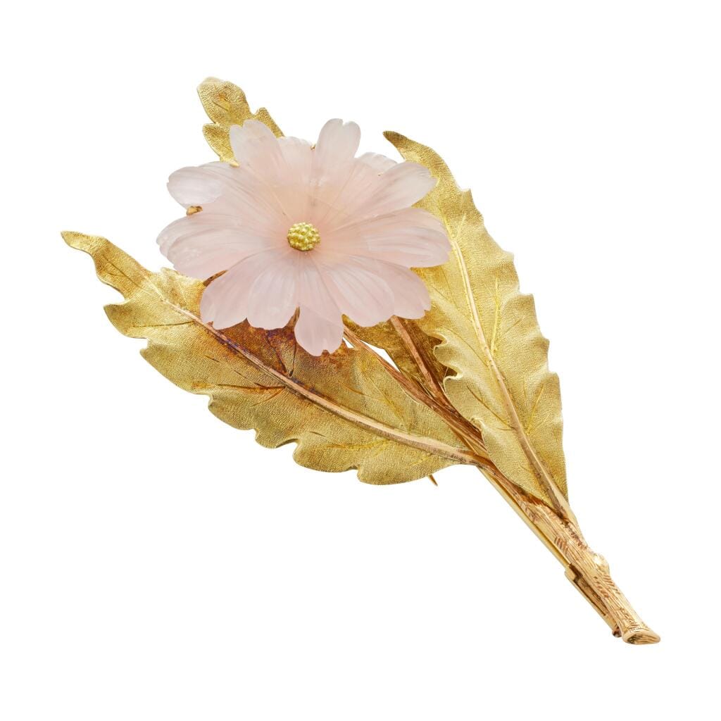 Vintage Gold and Rose Quartz Flower Brooch