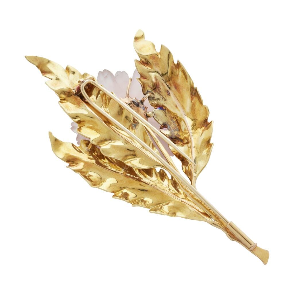 Vintage Gold and Rose Quartz Flower Brooch