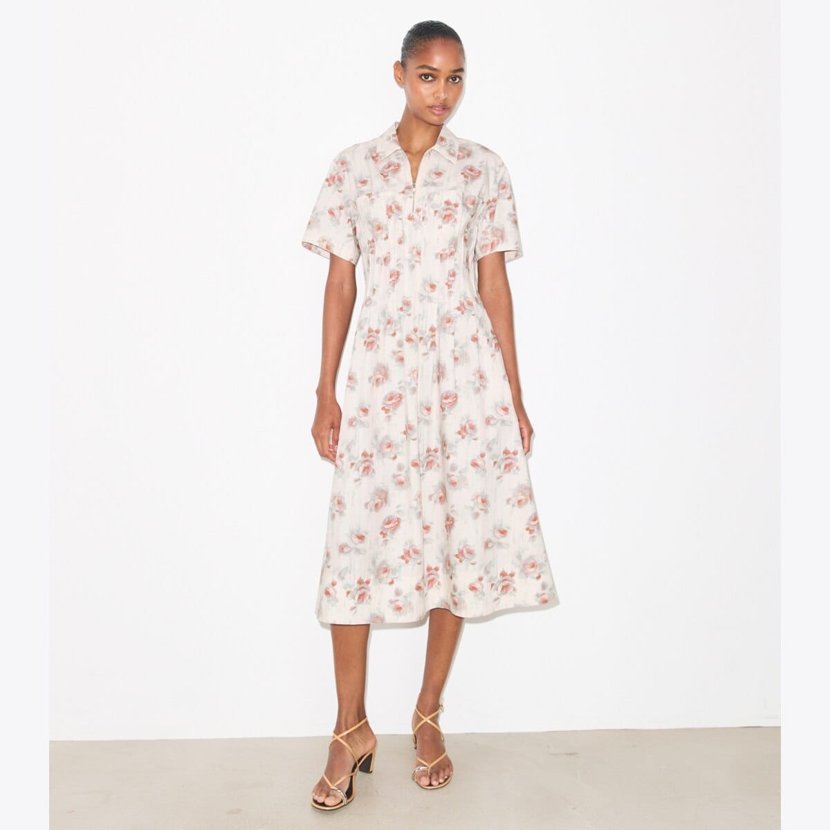 Poplin Pleat-Waist Dress