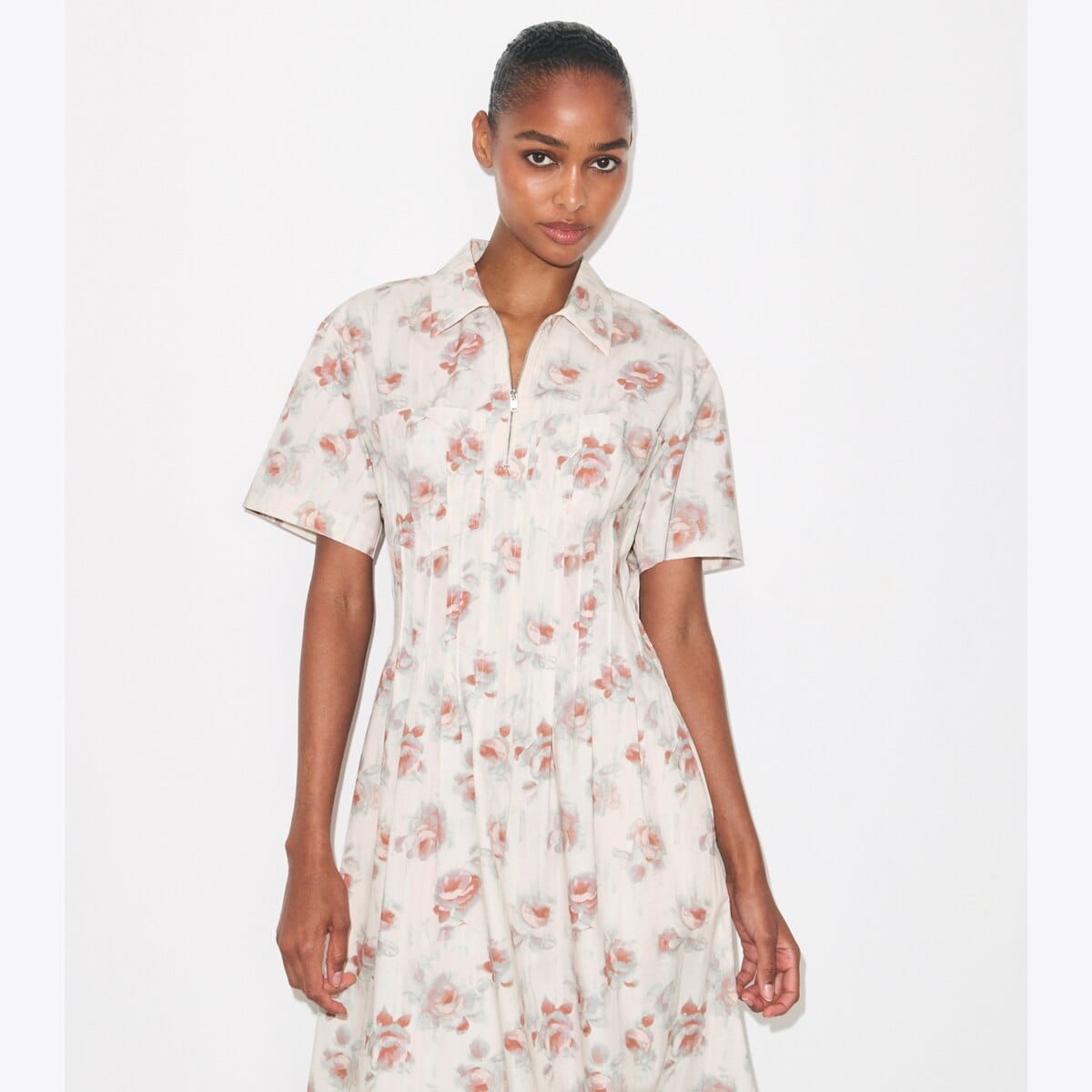 Poplin Pleat-Waist Dress