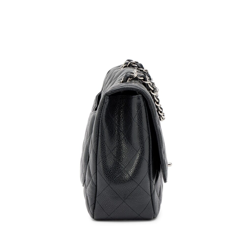 Black Quilted Caviar Classic Jumbo Single Flap Bag Silver Hardware, 2009-2010