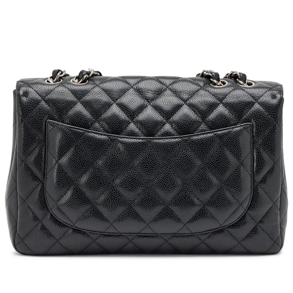 Black Quilted Caviar Classic Jumbo Single Flap Bag Silver Hardware, 2009-2010