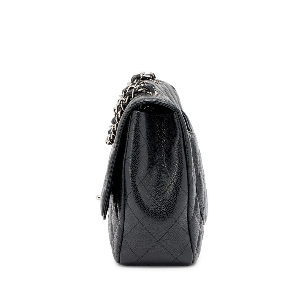 Black Quilted Caviar Classic Jumbo Single Flap Bag Silver Hardware, 2009-2010
