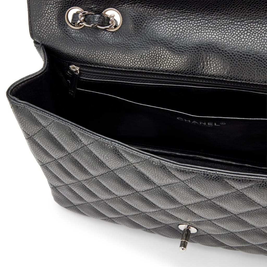 Black Quilted Caviar Classic Jumbo Single Flap Bag Silver Hardware, 2009-2010
