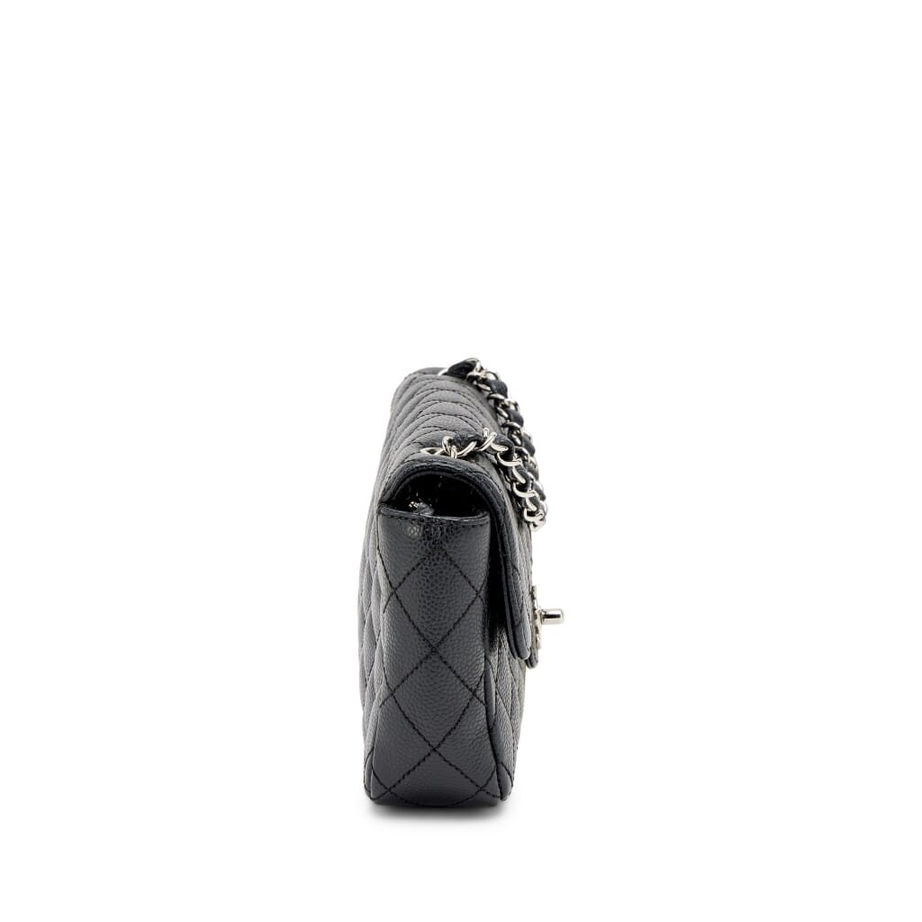 Black Quilted Caviar East West Classic Flap Bag Silver Hardware, 2006