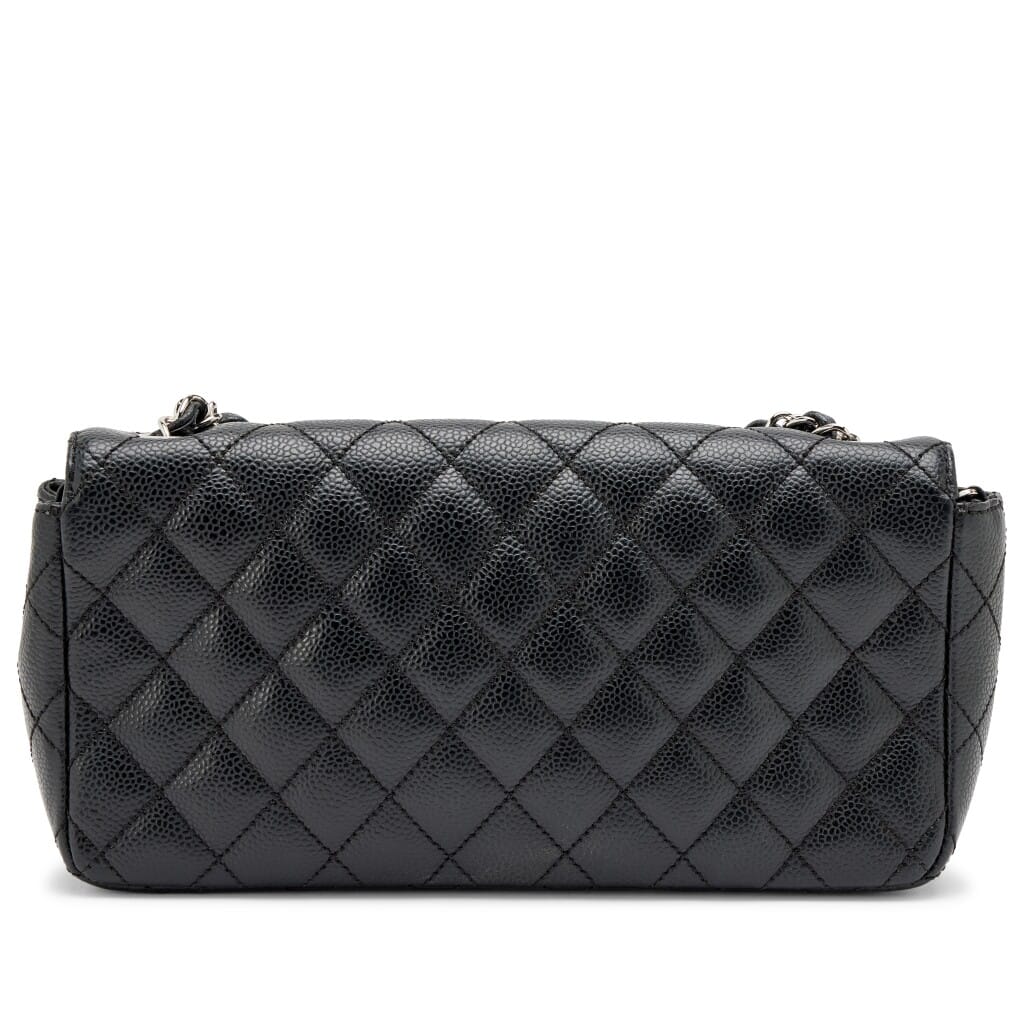 Black Quilted Caviar East West Classic Flap Bag Silver Hardware, 2006