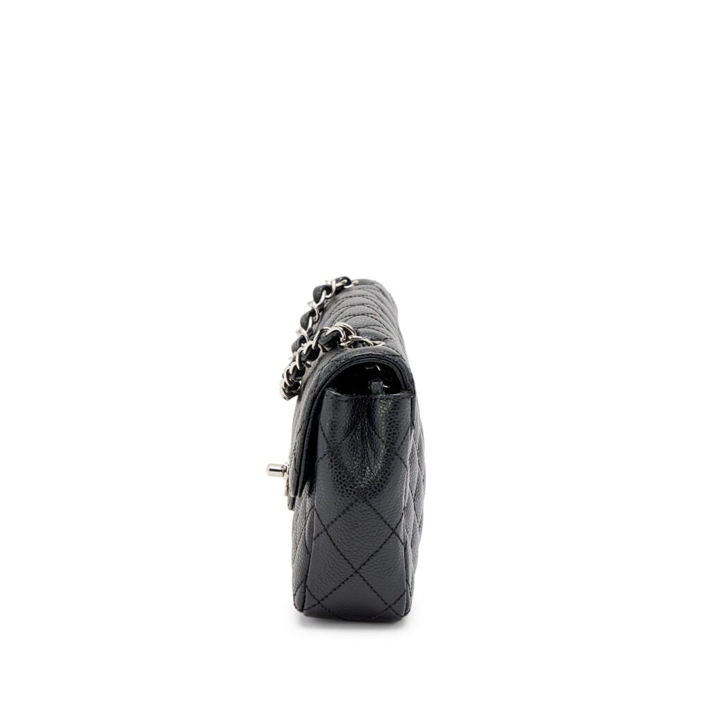 Black Quilted Caviar East West Classic Flap Bag Silver Hardware, 2006