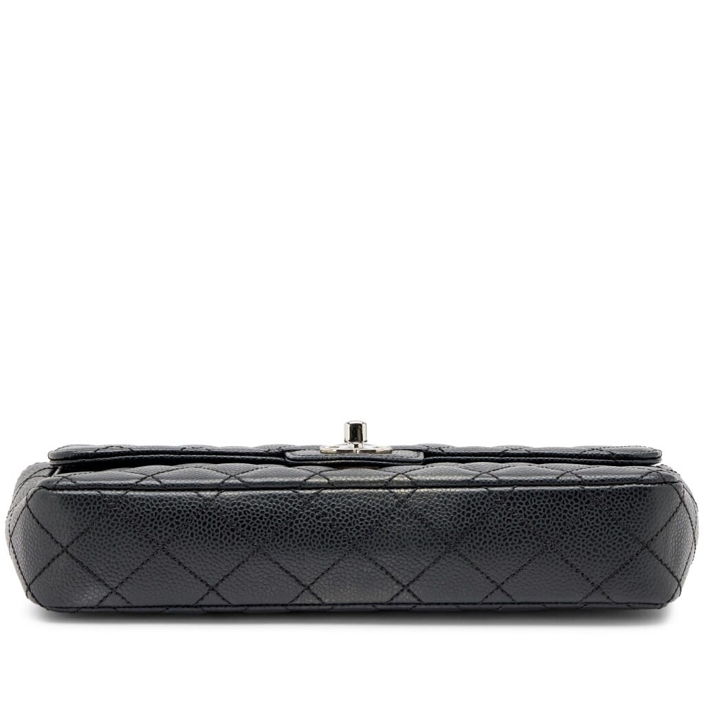 Black Quilted Caviar East West Classic Flap Bag Silver Hardware, 2006