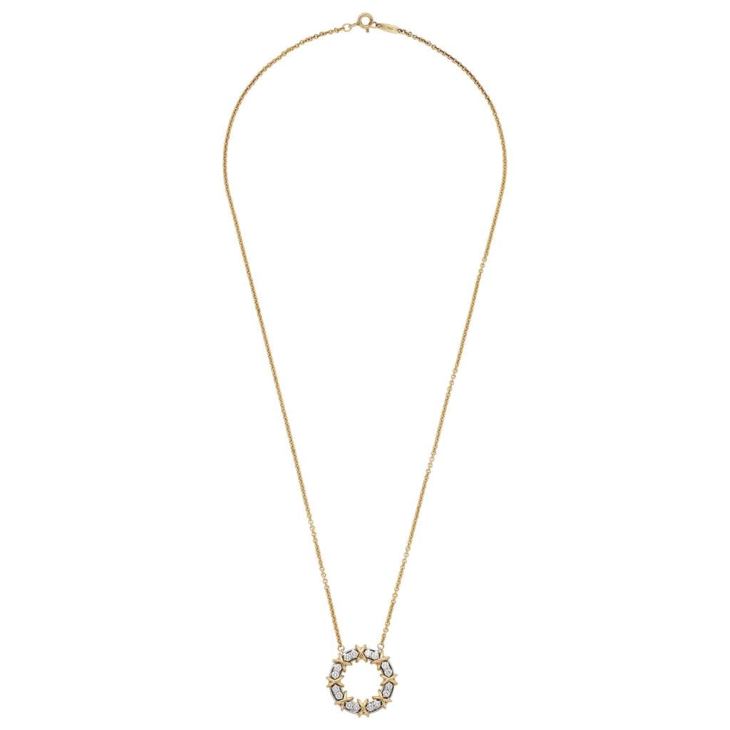 Platinum, Gold and Diamond Sixteen Stone Circle Pendant Necklace