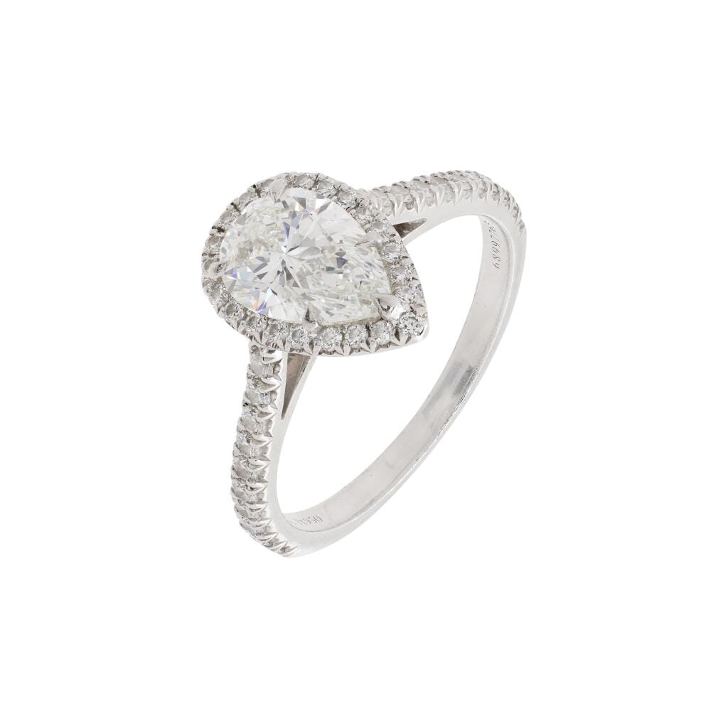 Platinum, 1.03ct Pear Shape Diamond and Diamond Engagement Ring
